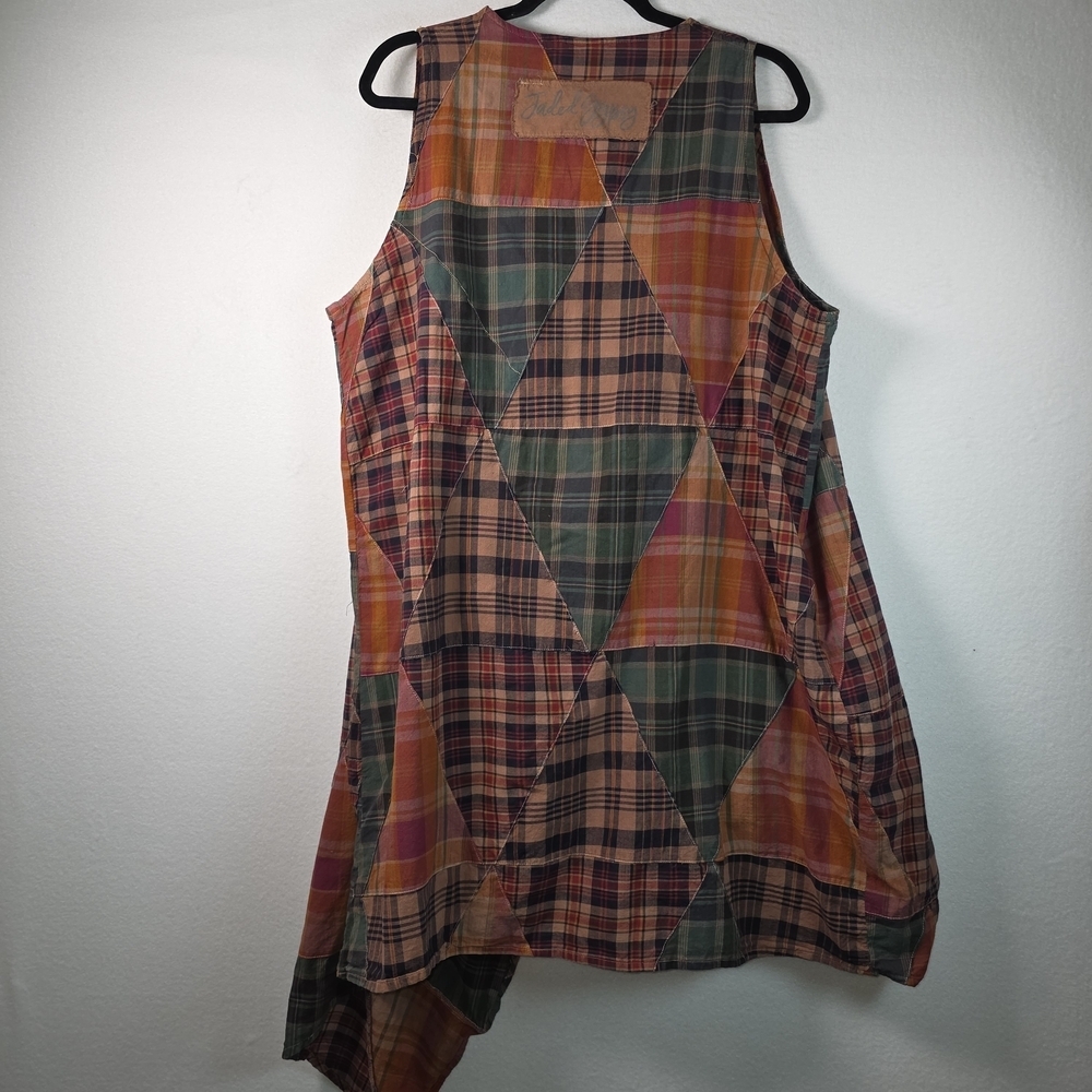 Jaded Gypsy Look Of Love Patchwork Plaid Vest One Size Asymmetrical Boho Cotton - Picture 5 of 14